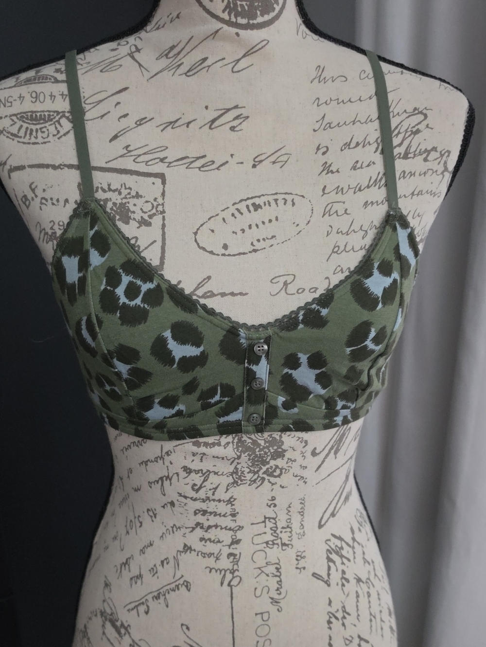aerie Green Leopard Print Henley Bralette